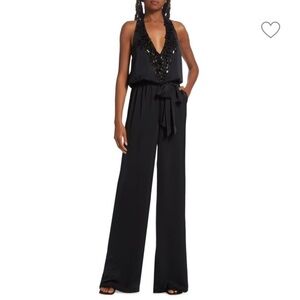 Ramy Brook Maya Embellished Tie Waist Jumpsuit Black